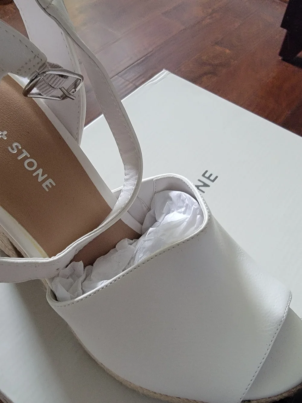 Sun + Stone White Espadrille Platform Sandals